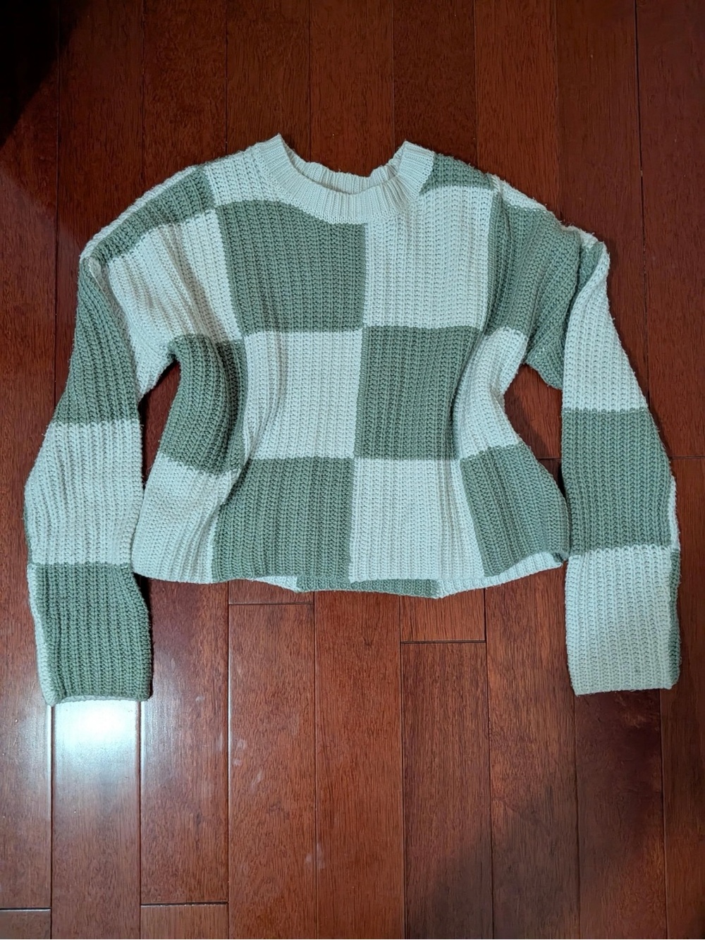 Moon & Madison Green White Colorblock Chunky Knit Sweater Size XS